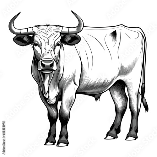 Bull standing, black vector design 