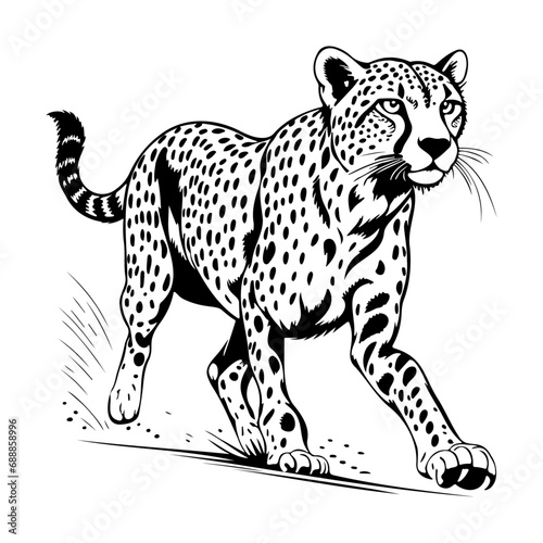 Fototapeta Naklejka Na Ścianę i Meble -  Leopard running, black vector drawing against white background 