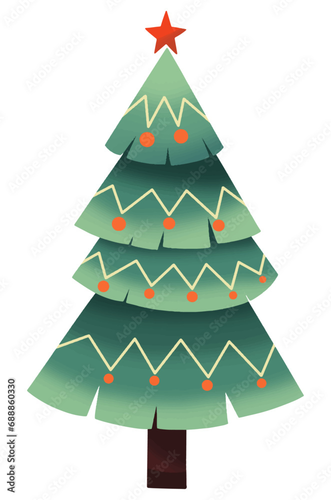 Colorful Christmas tree hand drawn  isolated  on white background vector illustration 