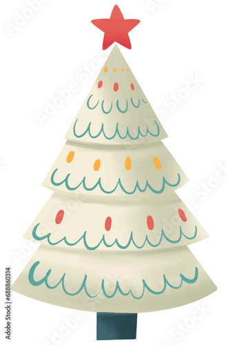 Colorful Christmas tree hand drawn isolated on white background vector illustration 