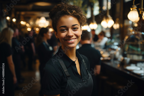 Female student barista smiling