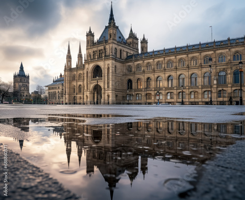 Parliament building with a cloudy sky in Prague, Europe.