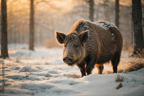 Wild boar in winter scenery ( Sus scrofa )