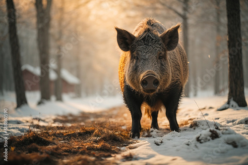 Wild boar in winter scenery ( Sus scrofa ) © Lazy Dog
