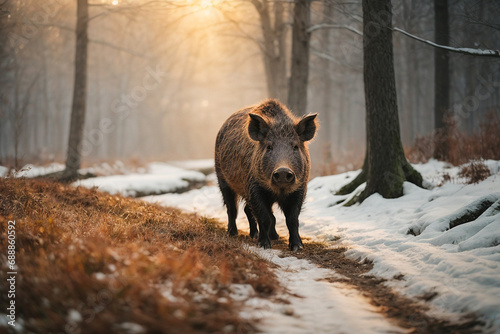 Wild boar in winter scenery ( Sus scrofa ) photo