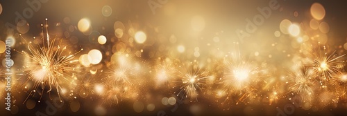 Golden glitter and fireworks In abstract defocused lights. 