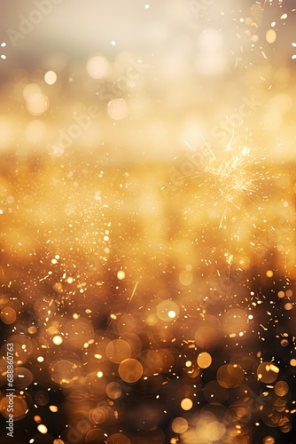 Golden glitter and fireworks In abstract defocused lights. 