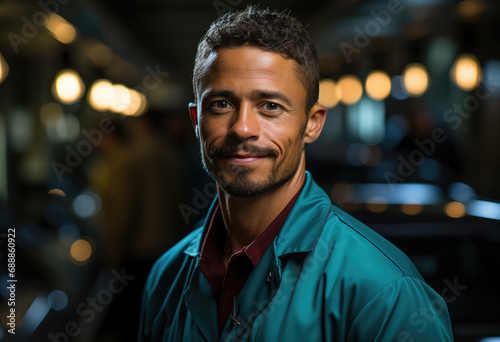Portrait of a confidental look mixed race man standing in the bar