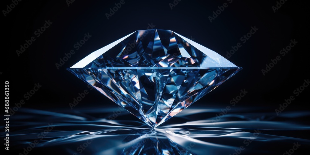 Bright clear mineral stone diamond close-up on a dark background. Generative AI - obrazy, fototapety, plakaty 