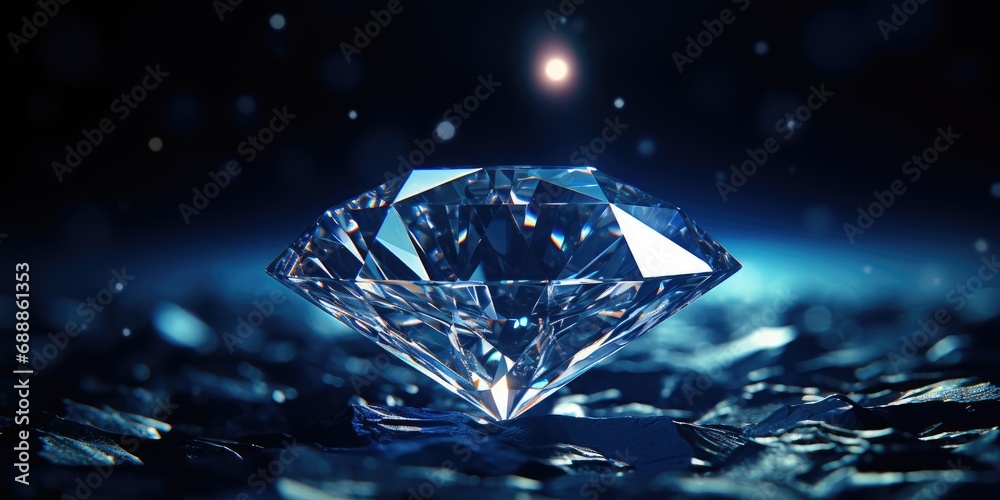 Bright clear mineral stone diamond close-up on a dark background. Generative AI - obrazy, fototapety, plakaty 