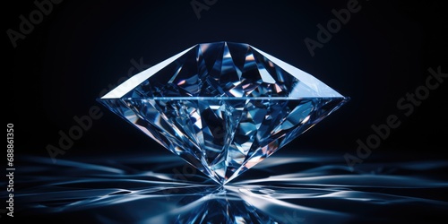 Bright clear mineral stone diamond close-up on a dark background. Generative AI