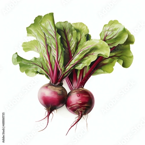 Fresh Beetroot with Leaves on White Background. Generative ai