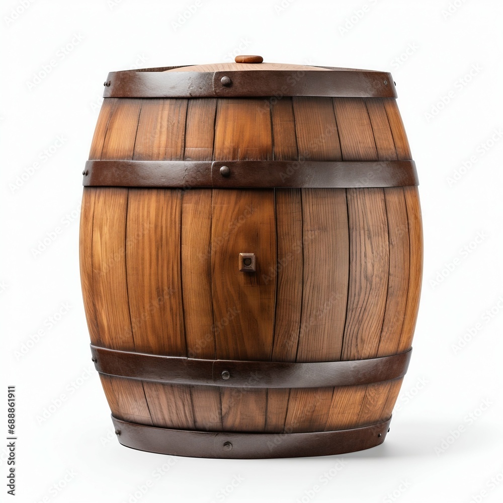 Fototapeta premium Vintage Wooden Barrel Isolated on White Background. Generative ai
