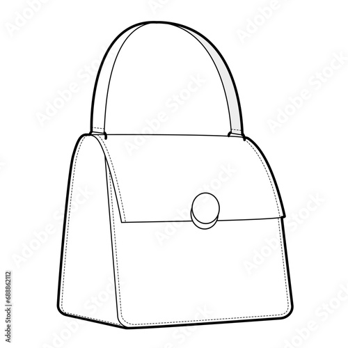Carry Bag baguette silhouette bag. Fashion accessory technical illustration. Vector satchel front 3-4 view for Men, women, unisex style, flat handbag CAD mockup sketch outline isolated