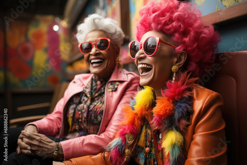 African american woman with colorful wig