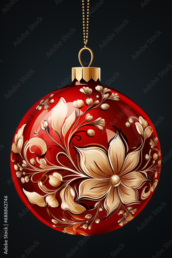 Fototapeta premium red christmas ball on dark background