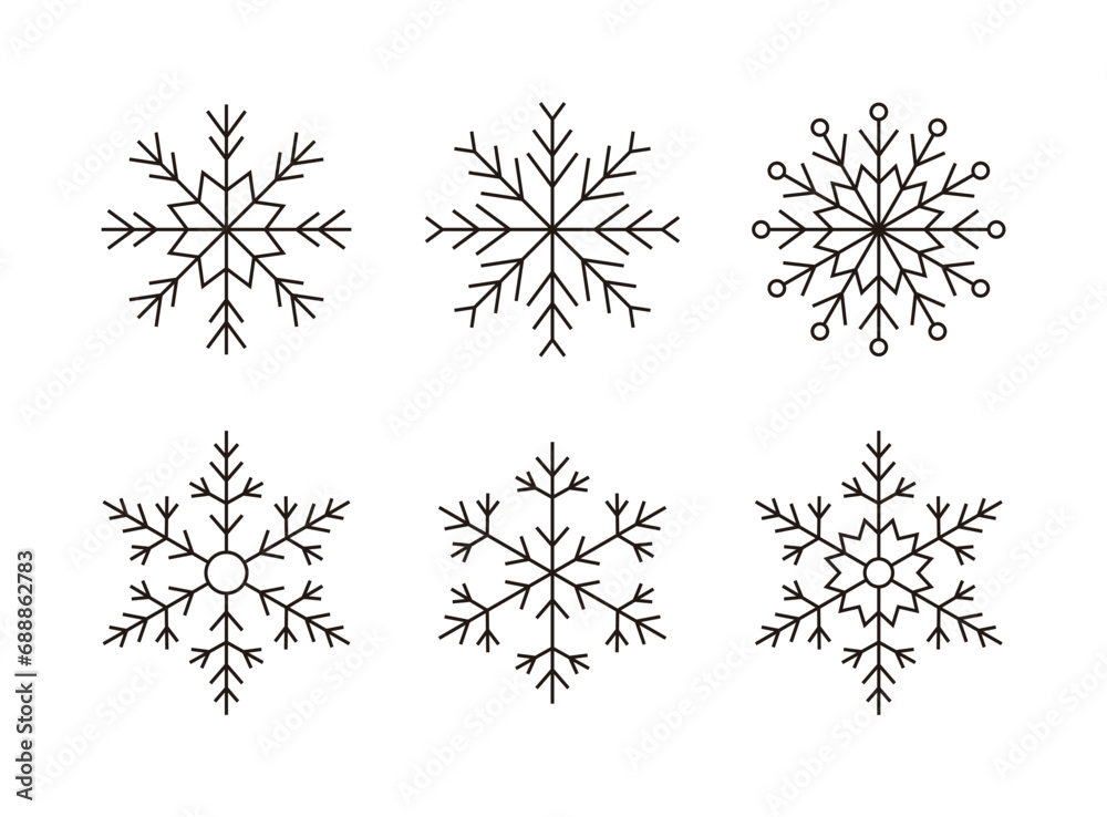 Set of snowflake icons for winter season. Design elements symbolizing snow, snowflakes, ice, crystals, winter, frost, cold weather and Christmas. Set of snowflake icons for winter season. Design elements symbolizing snow, snowflakes, ice, crystals, winter, frost, cold weather and Christmas.