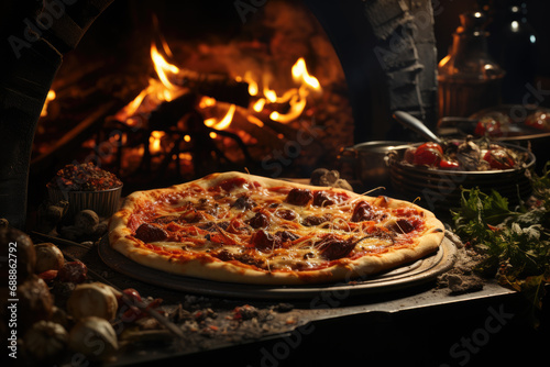 Pizza in front of fire