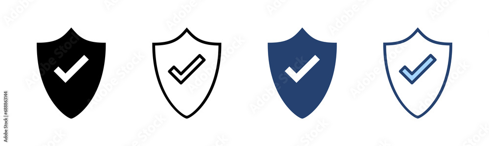 Shield check mark icon vector. Protection approve sign. Insurance icon Shield check mark icon vector. Protection approve sign. Insurance icon