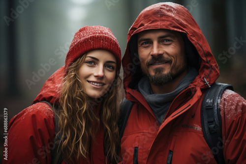 Couple walking on the rain