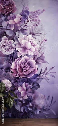 Purple, violet, lilac flower composition, arrangement with dew in slight color variations ranging from blue to purple. Shallow depth of field soft dreamy feel background, wallpaper © Vladislava
