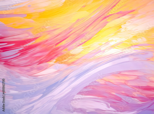 A colorful abstract background with stripes, impressionist lightness, light yellow and magenta, diagonals, delicate brushwork, high speed, white background.