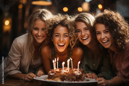 Group of female friends celebrating birthday