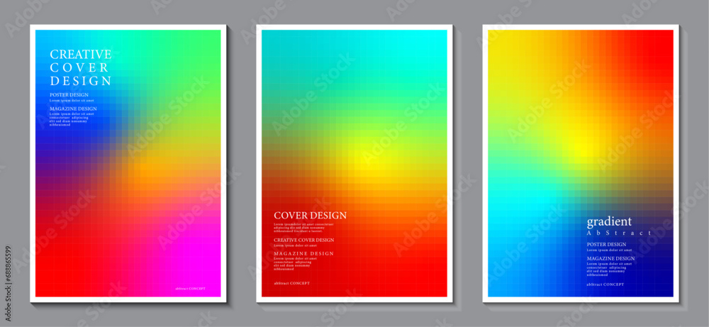 Posters design with abstract background. Gradient design modern mosaic geometric square shape. Ideas for magazine, covers and brochures. Vector Illustrator EPS.