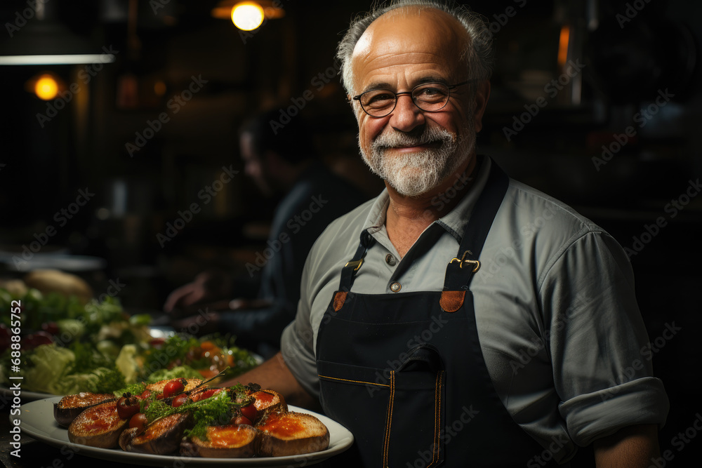 Retired cook teaching his coleagues how to prepare amazing dinner meal Retired cook teaching his coleagues how to prepare amazing dinner meal