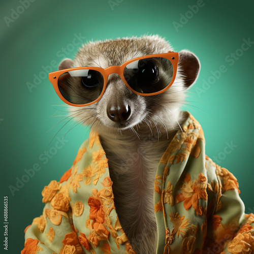 Meerkat mongoose with colored dress and stylish NFT art Generative ai photo