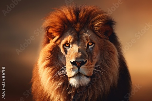 The King of the Savanna. A Majestic Lion Close-Up With a Dreamy, Blurred Background © Professional Art