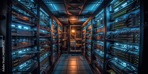 Modern Server racks in computer network security server room data center photo