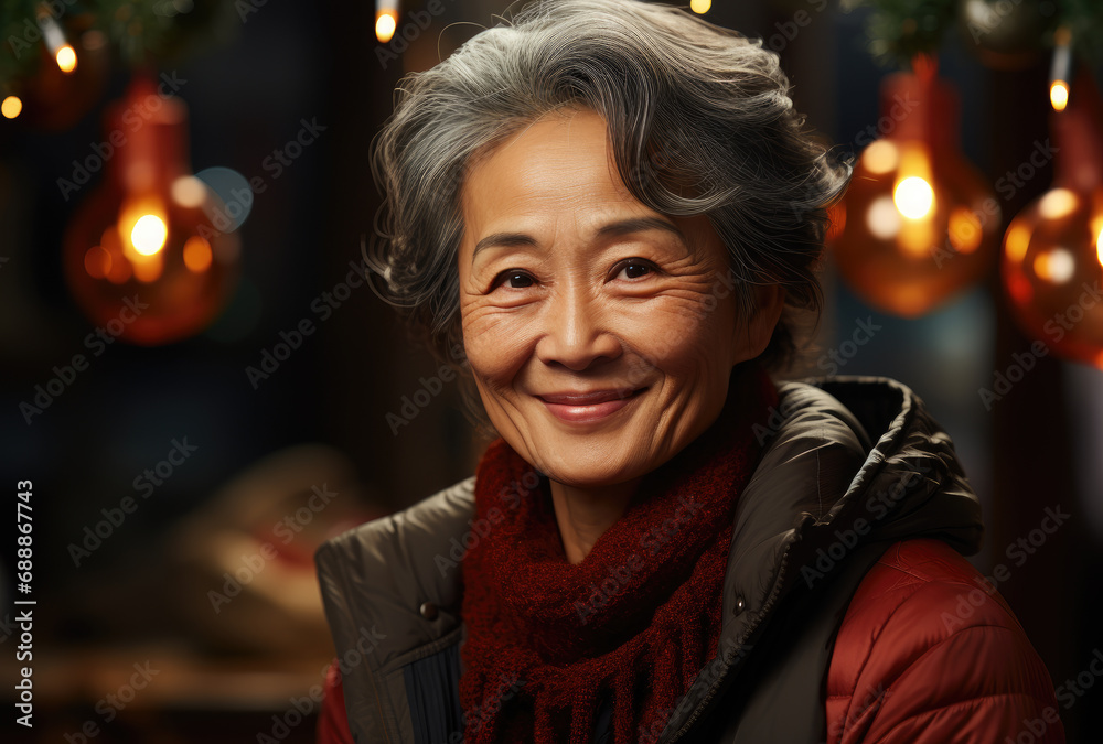 Asian older woman in christmas mood Asian older woman in christmas mood