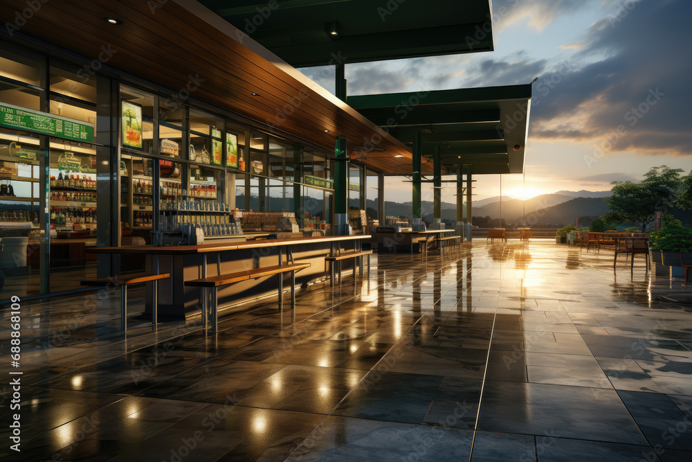 Sunset in front of public building