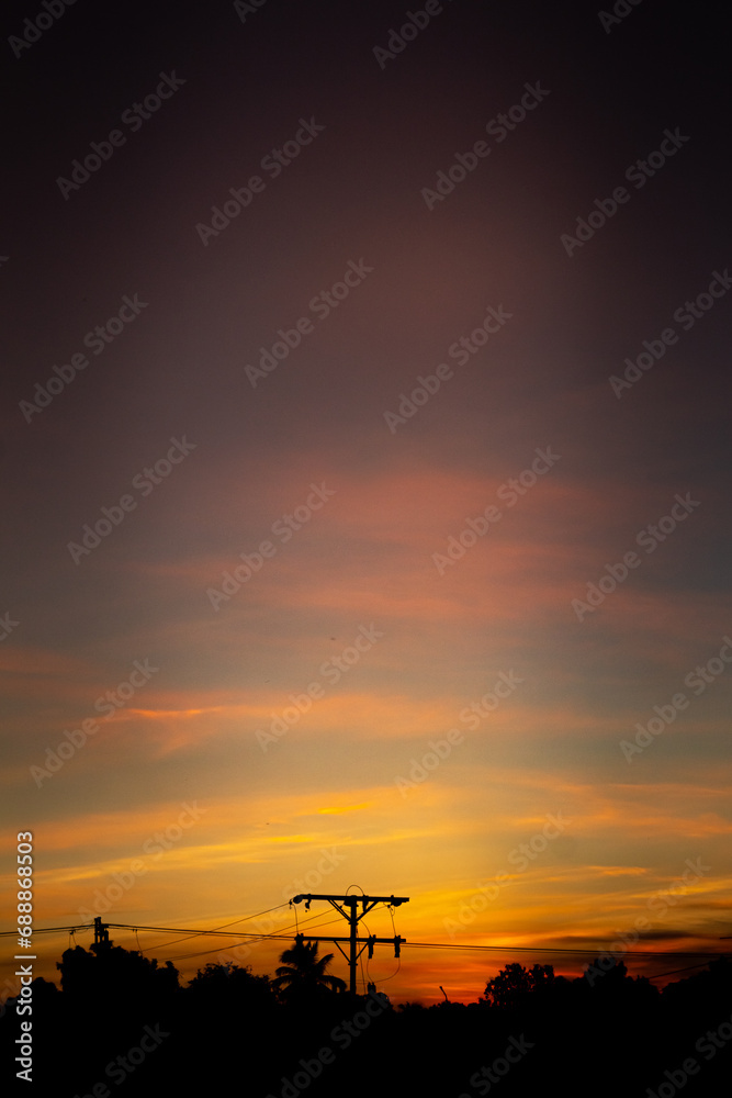 Sunset sky with cloud and sun ray,sunset sky background