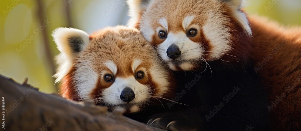 Fototapeta premium Red panda mother and cub, Oklahoma City Zoo.