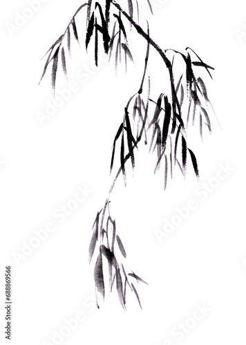 Fototapeta Naklejka Na Ścianę i Meble -  水墨画技法で描いた柳の枝