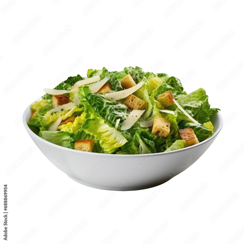 Healthy caesar salad bowl on transparent background. - obrazy, fototapety, plakaty 