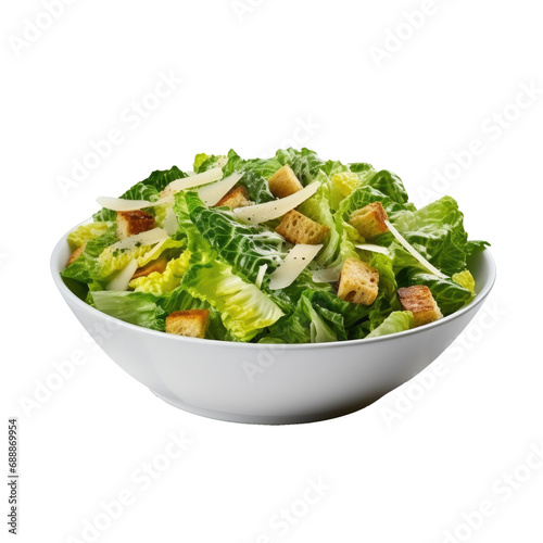 Healthy caesar salad bowl on transparent background.