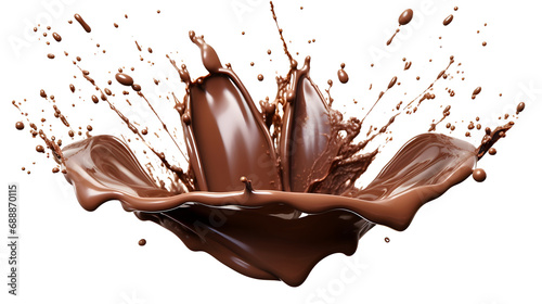 Melting chocolate burst explosion splash isolated on transparent background