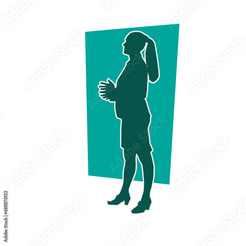 Silhouette of a female office employee in standing pose. Silhouette of a business woman isolated on white background.