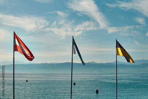 Flaggen am Hafen in Friedrichshafen am Bodensee photo