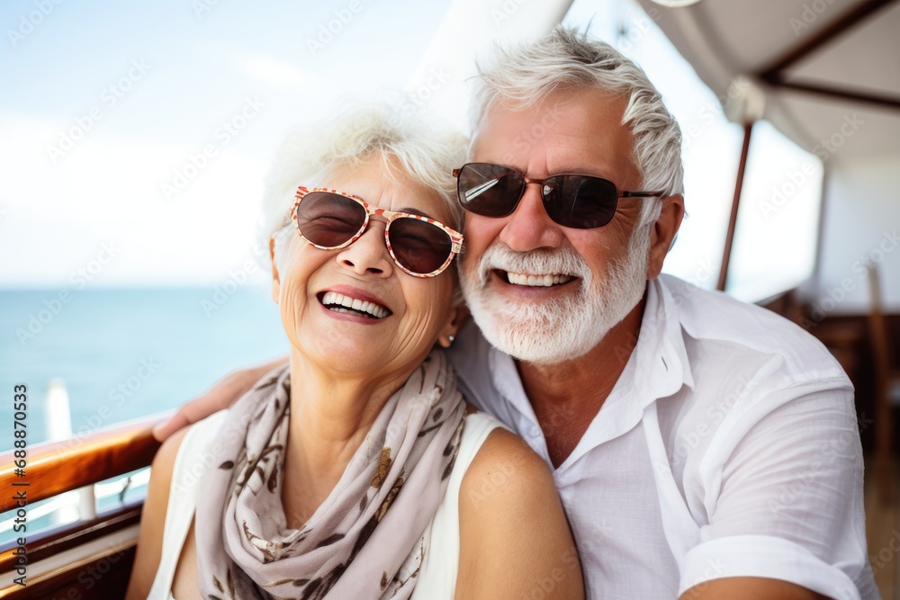 happy elderly couple having fun on the ship. pensioners traveling on a cruise ship happy elderly couple having fun on the ship. pensioners traveling on a cruise ship