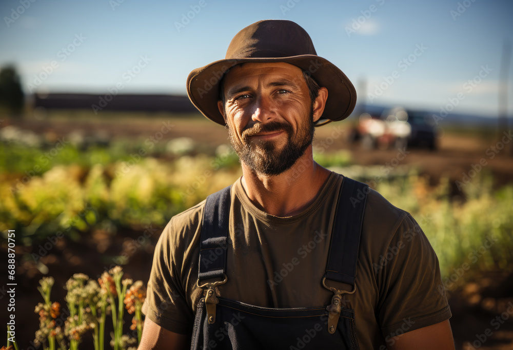 Obraz premium White farmer boy enjoying on his farm