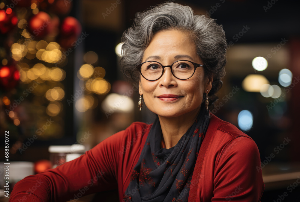 Portrait of casual style asian mature female Portrait of casual style asian mature female