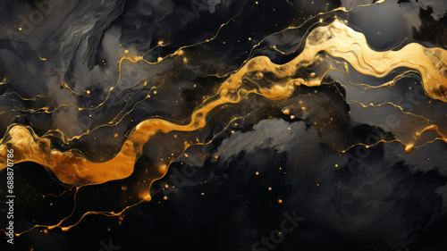 black background, marbled texture, abstract black and gold smooth glossy watercolor texture, background, wallpaper, website, header