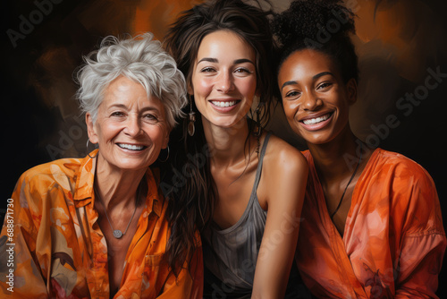 Three diverse middle-aged mature women