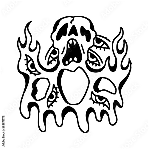 vector illustration of skull with eyes concept