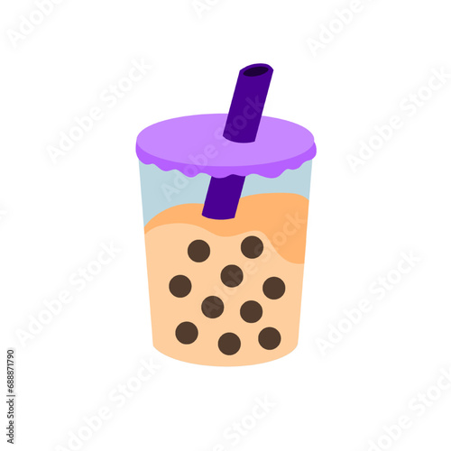 milk tea boba with purple cap isolated on white transparent background vector illustration bubble tea, drink, sweet