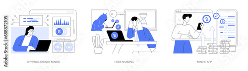Cryptocurrency mining isolated cartoon vector illustrations se